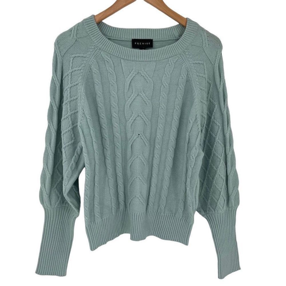 Premise Puff Sleeve Cable Knit Sweater Fresh Mint Soft Cozy Women Medium New‎